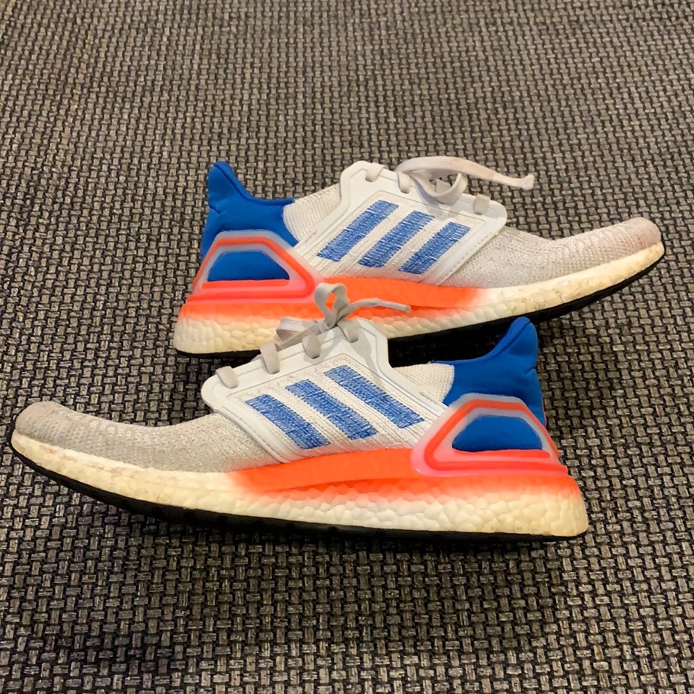 Adidas men 7 1/2 sneakers white, Blue and orange